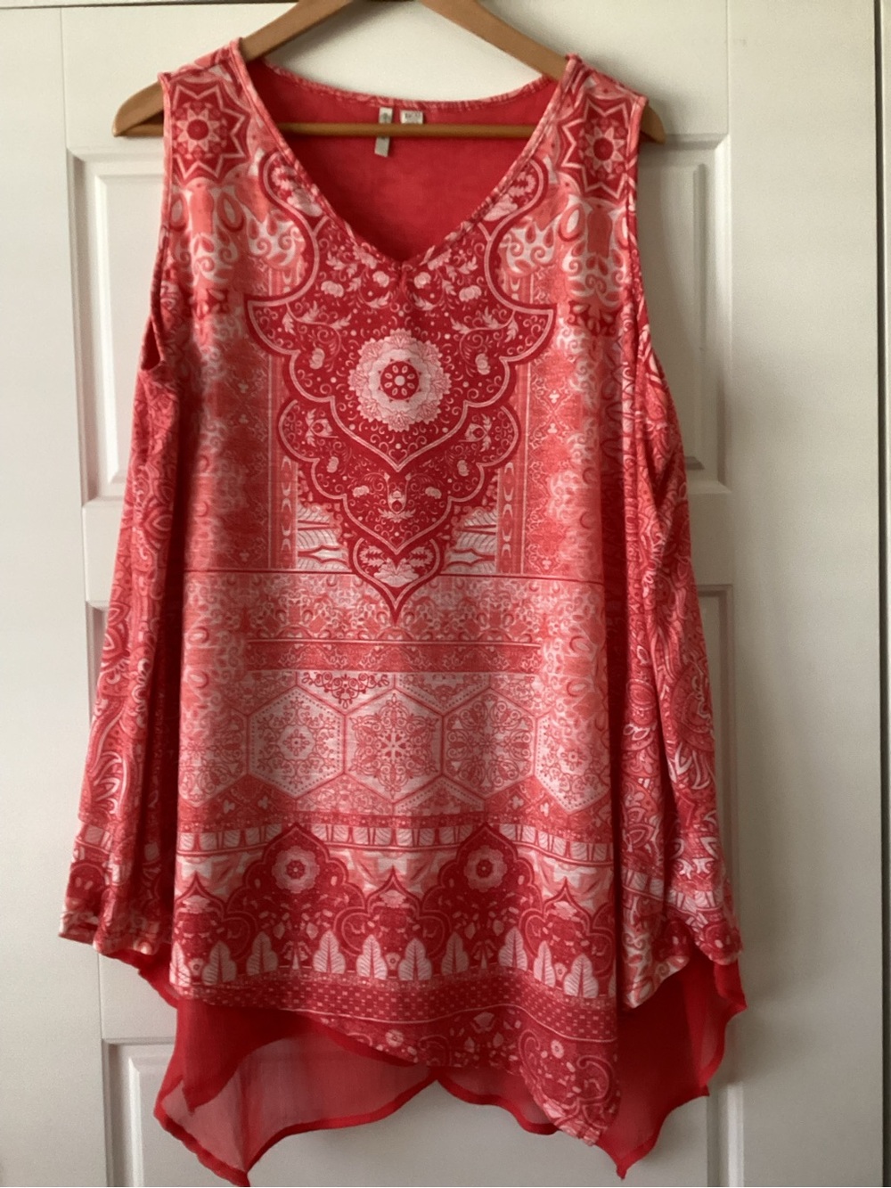 Cato Coral Pink Printed V-Neck Cold-Shoulder Blouse